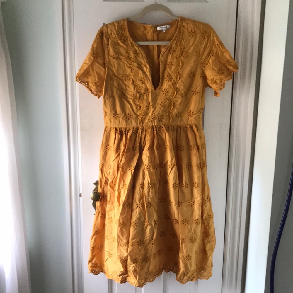 Madewell yellow cotton eyelet dress